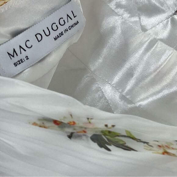 Mac Duggal 67940 Size 2 Floral Print Cutout Waist Tiered White Multicolor Dress - Picture 9 of 10
